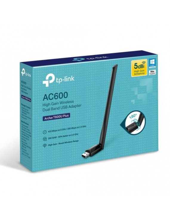 TP-Link Network Adapter T600U Plus AC600 Wireless, USB 2,0, 600Mb/s, Black EU
