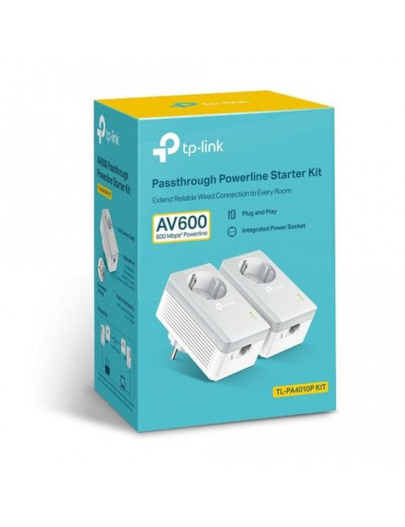 TP-Link Range Extender PA4010P AV600 Wireless Passtrough Powerline Starter Kit (2pack Adapter), 600Mbps, LAN/WAN, White EU