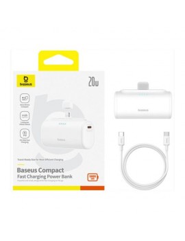 Baseus Power Bank Compact Fast charge Type-C inlet + Lightning outlet (with C+C cable) PD20W, 5000 mAh, Black (P10068307213-00)