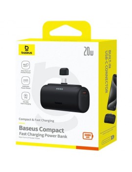 Baseus Power Bank Compact Fast charge Type-C inlet + Type-C outlet (with C+C cable) PD20W, 5000 mAh, Black (P10068306113-00)