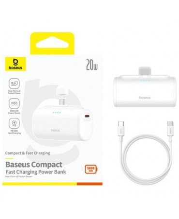 Baseus Power Bank Compact Fast charge Type-C inlet + Type-C outlet (with C+C cable) PD20W, 5000 mAh, White (P10068306213-00)