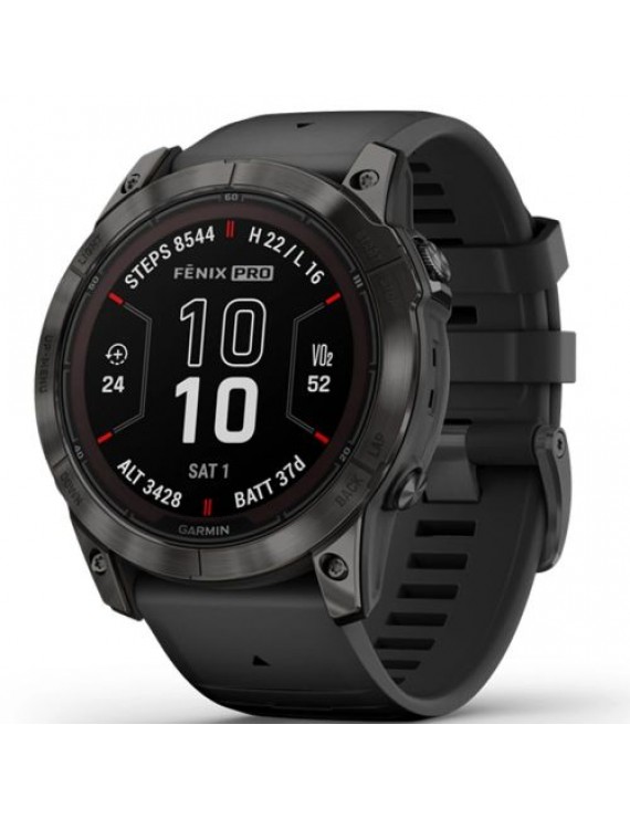 Garmin Fenix 7X Pro Solar Smart Watch 51mm, GPS, Carbon Grey Titan with Graphite Silicone Band EU