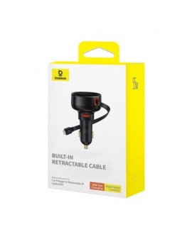Baseus Car Charger Enjoyment Pro Fast Charger USB female, Lightning male (0,7m) Built-in Retractable Cable, 55W Black (C00057801111-00)