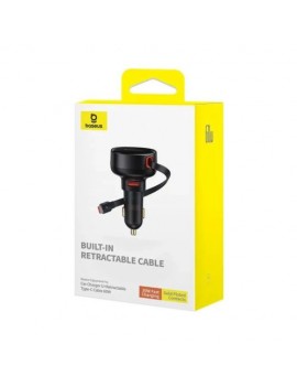 Baseus Car Charger Enjoyment Pro Fast Charger USB female, Type-C male (0,7m) Built-in Retractable Cable, 60W Black (C00057800111-00)