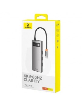 Baseus HUB Metal Gleam Series 7-in-1 Adapter (Type-C to 3xUSB, USB PD, SD/TF card reader, 4K 60Hz HDMI), Gray (B00030708811-00)