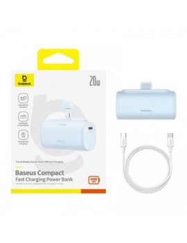 Baseus Power Bank Compact Fast charge Type-C inlet + Lightning outlet (with C+C cable) PD20W, 5000 mAh, Blue (P10068307313-00)