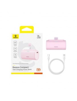 Baseus Power Bank Compact Fast charge Type-C inlet + Lightning outlet (with C+C cable) PD20W, 5000 mAh, Pink (P10068307413-00)