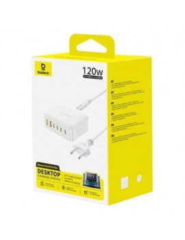 Baseus Power Station EnerFill FH21 (GaN) 6-in-1 QC, C+C+C+C+U+U, 120W with 1.5m Wall Cable White (E0120T01)