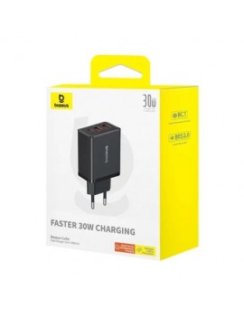 Baseus Travel Charger Cube Quick Charger C+U+U, 30W, Black EU (P10111402113-00)