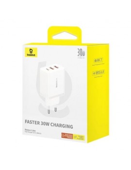 Baseus Travel Charger Cube Quick Charger C+U+U, 30W, White EU (P10111402213-00)