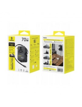 Baseus Travel Charger EnerCore CG11 Compact Wall Charger C+U+U, 70W (AU, EU, UK, US plug) with Retractable Cable (0.7m) Black (E0307E00)