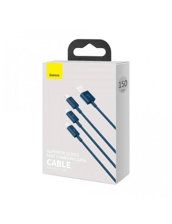 Baseus Cable Superior Series 3-in-1 Fast Charging Data Cable USB to M+L+C 3.5A 1.5m Blue (CAMLTYS-03)