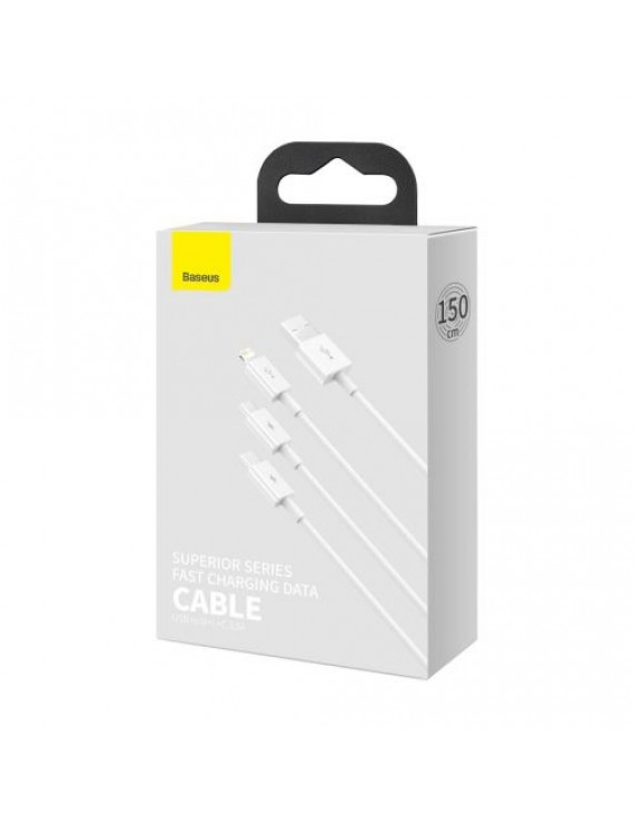 Baseus Cable Superior Series 3-in-1 Fast Charging Data Cable USB to M+L+C 3.5A 1.5m White (CAMLTYS-02)