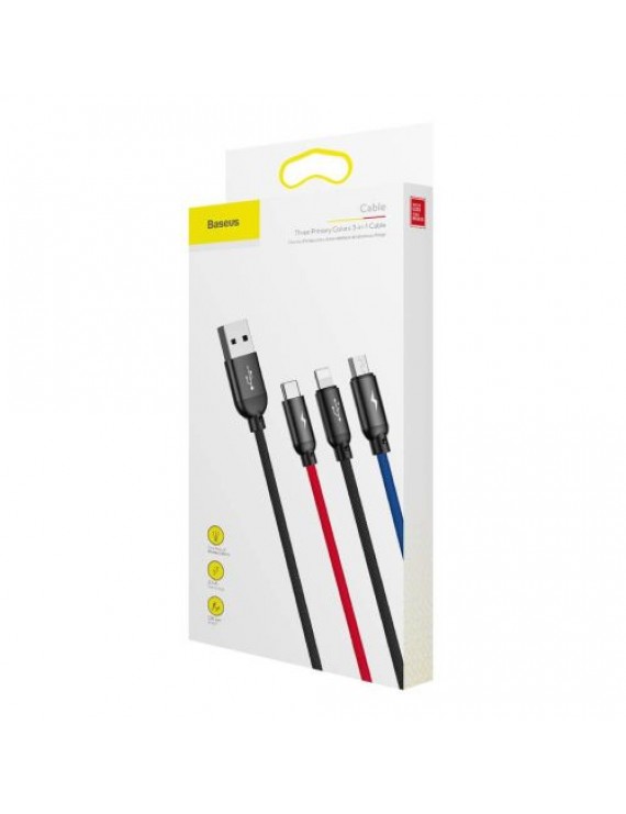 Baseus Cable Three Primary Colors Light/Type-C/Micro Nylon Braid 3.5A 1.2m Black (CAMLT-BSY01)