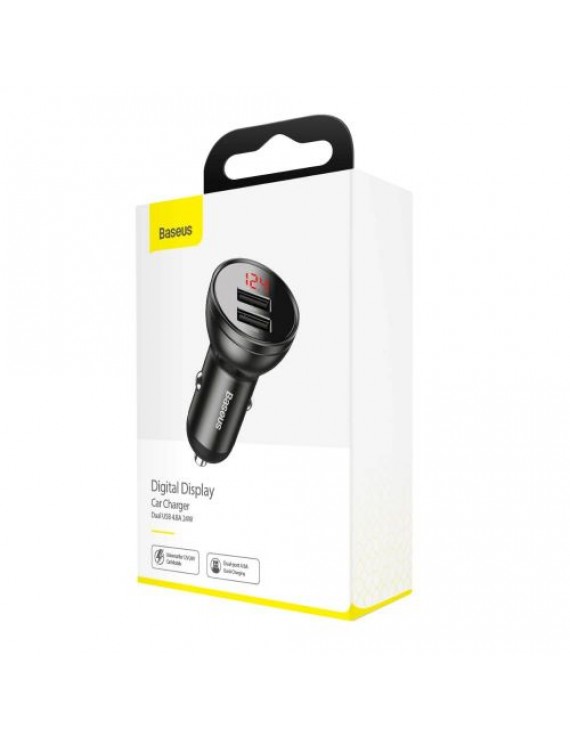 Baseus Car Charger Digital Display Dual USB 4.8A 24W Gray (CCBX-0G)