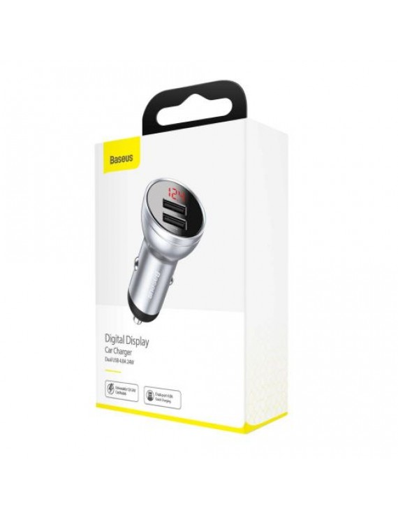 Baseus Car Charger Digital Display Dual USB 4.8A 24W Silver (CCBX-0S)