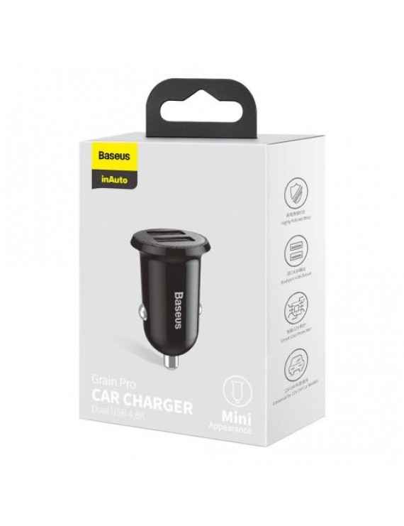 Baseus Car Charger Grain Pro Dual USB 4.8A Black (CCALLP-01)