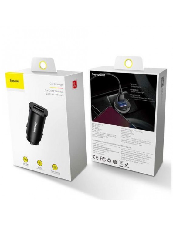 Baseus Car Charger Square metal A + A 30W Dual QC3.0 (SCP.AFC) Black (CCALL-DS01)