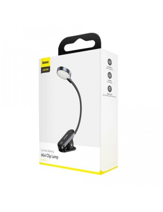 Baseus Home Comfort Reading Mini Clip Lamp + charing cable, 400 mAh, 4000K, 3W Dark Gray (DGRAD-0G)