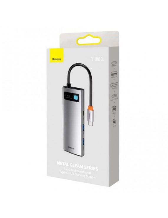 Baseus HUB Metal Gleam series 7-in-1 Multifunctional (Type-C to 2x USB 3.0, PD 100W / HDMI 4K 30Hz / RJ45 1Gbps, Type-C basic) Gray (WKWG020113)