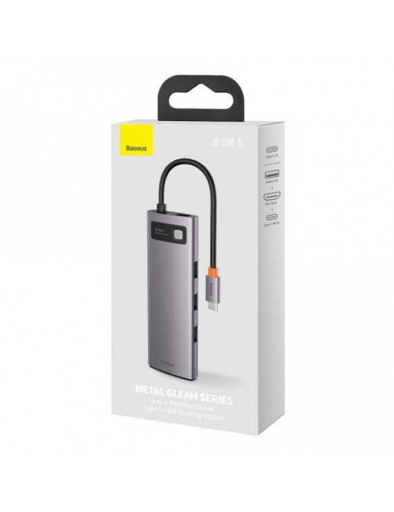 Baseus HUB Metal Gleam Series 8-in-1 Multifunctional (Type-C to PD/4K HD/USB3.0) Docking Station Gray (CAHUB-CV0G)