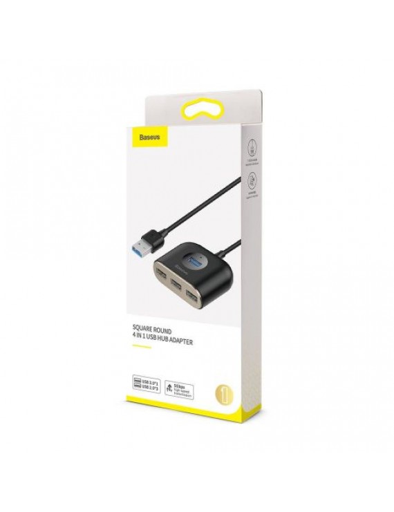 Baseus HUB Square round 4in1 USB Adapter USB3.0*1 + USB2.0*3 1m Black (CAHUB-AY01)