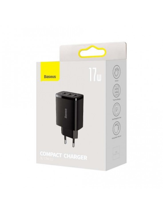 Baseus Travel Charger Compact wall Charger U+U+U, 17W EU black (CCXJ020101)