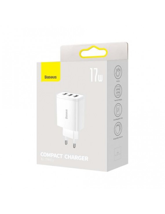 Baseus Travel Charger Compact wall Charger U+U+U, 17W EU White (CCXJ020102)