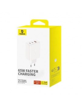 Baseus Travel Charger Cube Pro GaN Quick Charger C+C+U, 65W, White EU (P10152301213-00)
