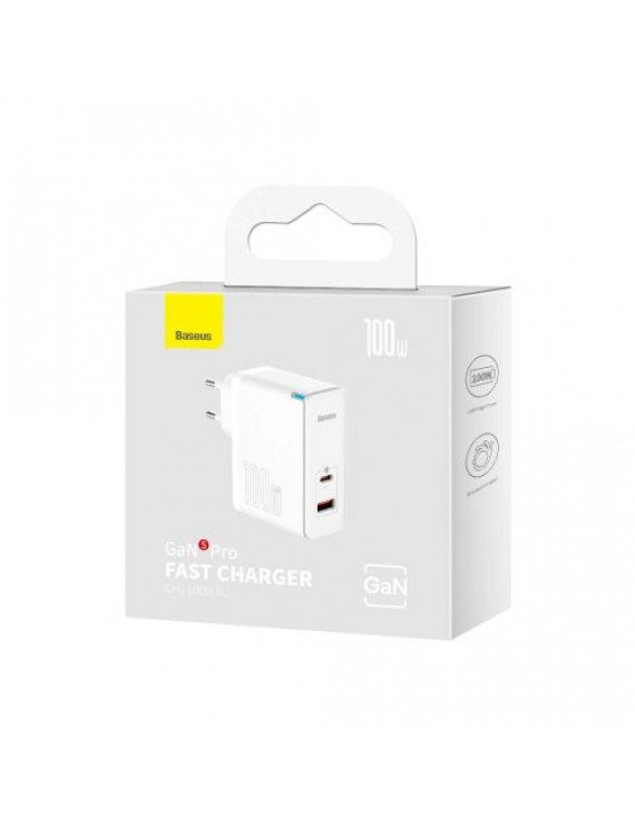 Baseus Travel Charger GaN5 Pro Quick wall charger C+U, PD3.0, QC4.0 +, AFC, 100W EU White (CCGP090202)