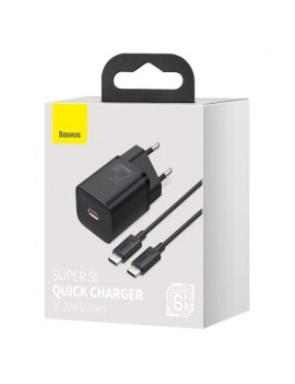 Baseus Travel Charger set Super Si 1C QC (With Mini Black Cable Type-C to Type-C 3A 1m) 25W EU Black (TZCCSUP-L01)