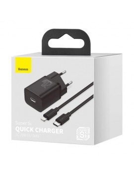 Baseus Travel Charger set Super Si 1C QC (With Simple Wisdom Cable Type-C to Lightning 1m) 20W EU Black (TZCCSUP-B01)