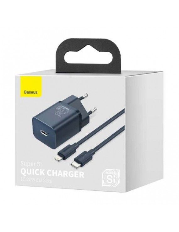 Baseus Travel Charger set Super Si 1C QC (With Simple Wisdom Cable Type-C to Lightning 1m) 20W EU Blue (TZCCSUP-B03)