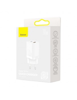 Baseus Travel Charger Super Si Pro mini Fast Charger, C+U, PD 3.0, QC 3.0 30W EU White (CCSUPP-E02)