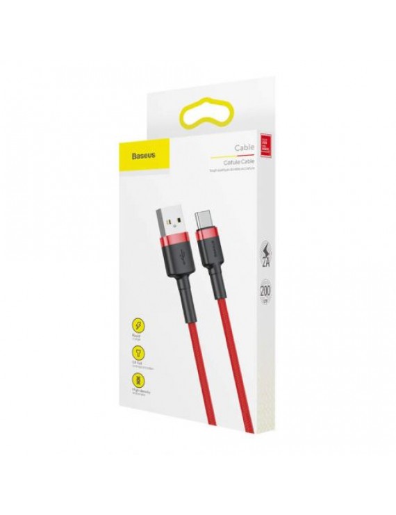 Baseus Type-C Cafule Cable, 2A, 2m, Red + Red (CATKLF-C09)