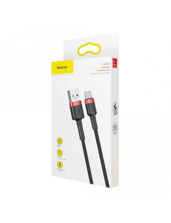 Baseus Type-C Cafule Cable 3A 0.5m Red + Black (CATKLF-A91)