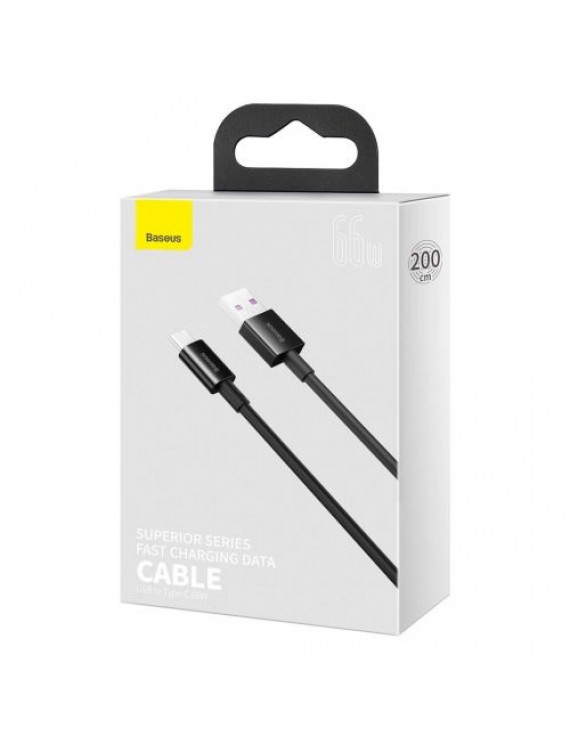 Baseus Type-C Superior series fast charging data cable, 66W(11V/6A), 2m, Black (CATYS-A01)