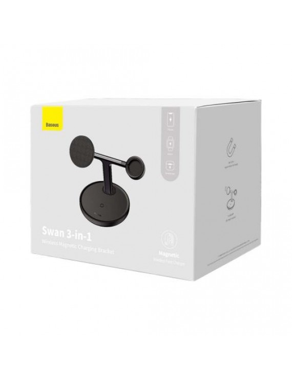 Baseus Wireless Charger Swan stand 3-in-1 Magnetic charger with TypeC cable 15W, 1m Black (WXTE000101)