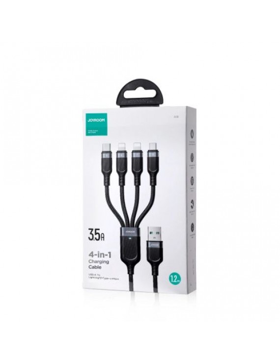 Joyroom 4-in-1 USB - Lightning/ Lightning/ Type-C/ Micro USB Cable Multi-Color Series A18, 3.5A, 1.2m, Black (S-1T4018A18l)