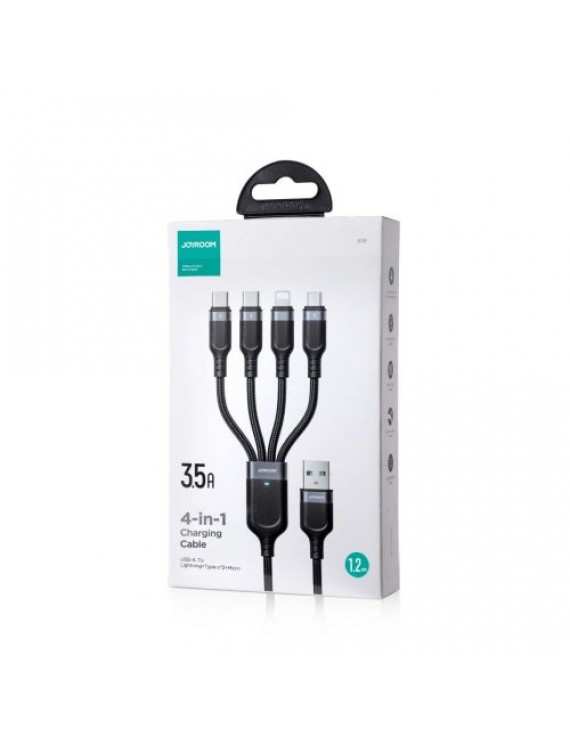 Joyroom 4-in-1 USB - Lightning/ Type-C/ Type-C/ Micro USB Cable Multi-Color Series A18, 3.5A, 1.2m, Black (S-1T4018A18c)