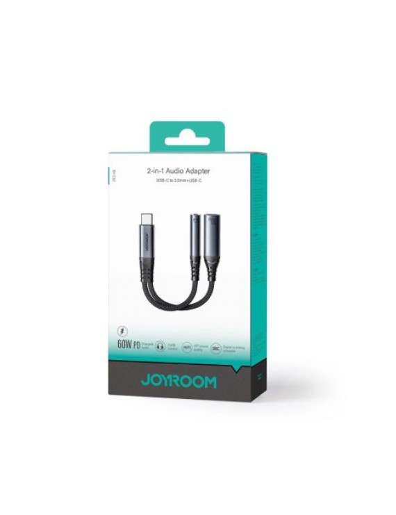 Joyroom Adapter DAC 2-in-1 Type-C to 3.5mm Mini Jack/ Type-C, 60W, 0.14m, Black (SY-C02)