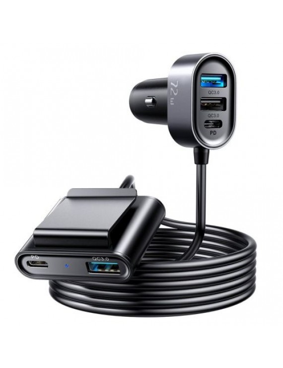 Joyroom Car Charger 5-in-1, C+C+U+U+U, QC 3.0, PD 3.0, FCP, AFC, 12V/24V, 72W, Black (JR-CL05)