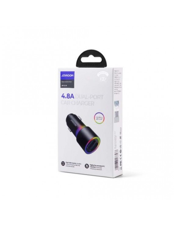 Joyroom Car Charger U+U, 24W, LED Light, Black (JR-CL10)