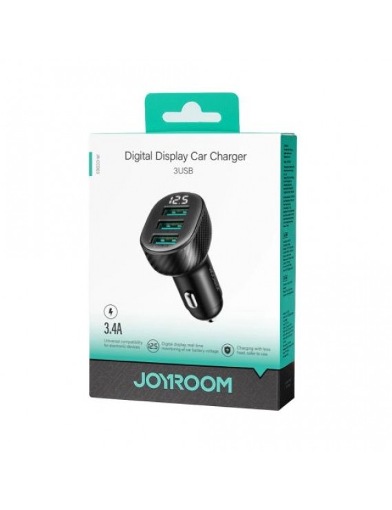 Joyroom Car Charger with Digital Display, U+U+U, 17W, Black (JR-CCD03)
