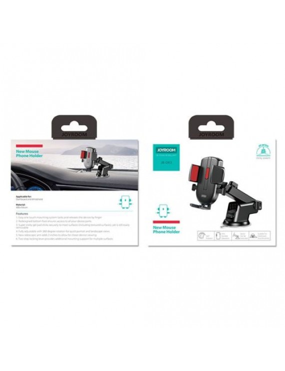 Joyroom Car Mount Clamp Holder (Dashboard and Windshield Version) with Extendable Arm, 210 rotation, 4-6.7 inch, Black (JR-OK3)