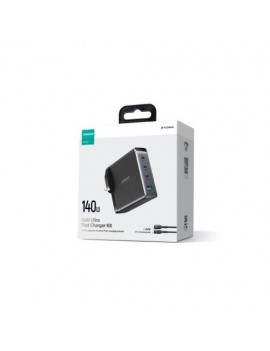 Joyroom Travel Charger GaN Fast Charger (UK) C+C+C+U, 140W, with Type-C to Type-C, PD 240W cable (1,2m) Black EU (JR-TCG05UK)