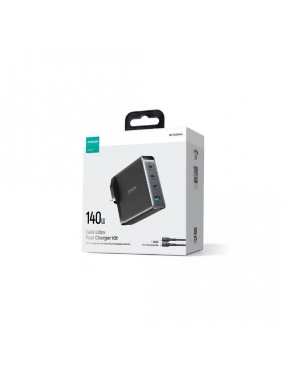 Joyroom Travel Charger GaN Fast Charger (UK) C+C+C+U, 140W, with Type-C to Type-C, PD 240W cable (1,2m) Black EU (JR-TCG05UK)