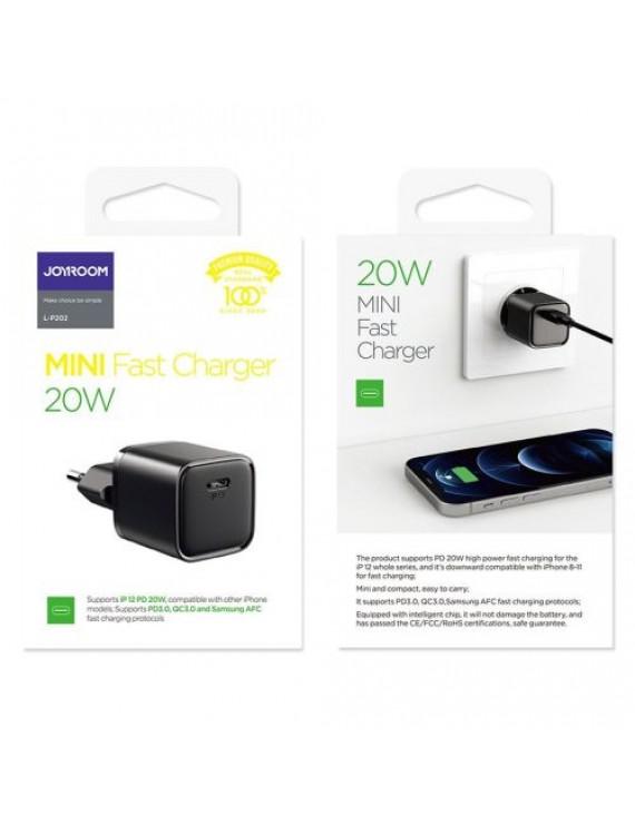Joyroom Travel Charger Type-C, QC 3.0, PD 3.0, AFC, 20W, EU Black (L-P202)