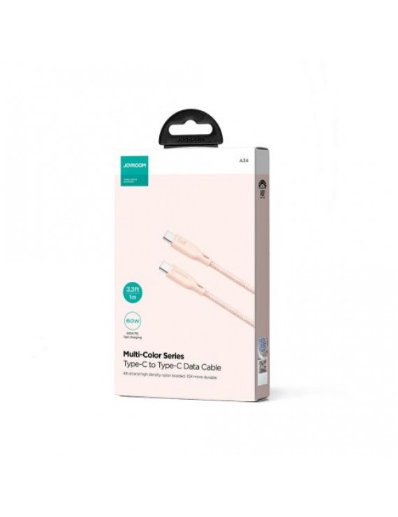 Joyroom Type-C - Type-C Cable Multi-Color Series A14, 480mb/s, 60W, 1m, Pink (SA34-CC3)