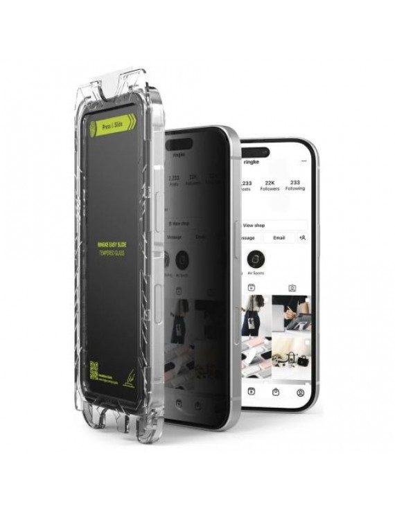 Ringke iPhone 15/ 16 Screen Protector Privacy Premium Easy Slide Tempered Glass 9H with installation jig (2pcs) Transparent